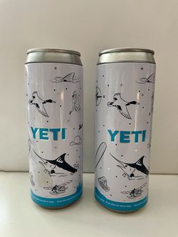 Lot Of 2 - YETI Slim Tin Can Colster Insert Bank - Outdoors Blue White.