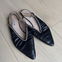 Miu Miu Crystal Trim Slingback Flats Size 38