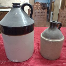 Set Of Antique Stoneware Pottery Liquor Whiskey Wine Jug