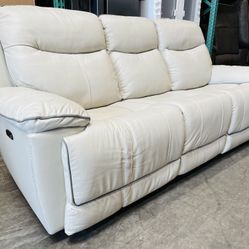 Messina Leather Power Reclining Sofa with Power Headrests, Cream