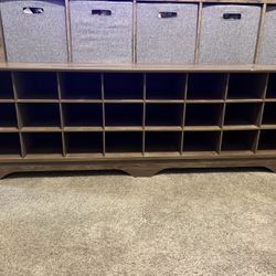 RUSTIC GREY WOOD 24 SLOT SHOE ORGANIZER