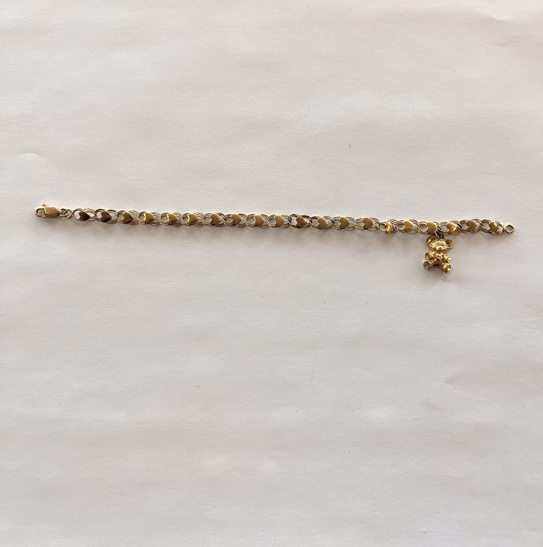 Gold Hart Link Bracelet With Bear Charm