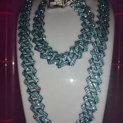 Blue Diamond Cut  Necklace With Bracelet 