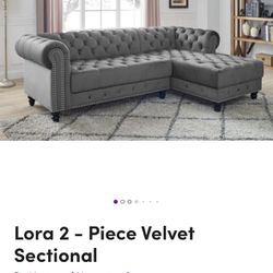 Grey Velvet Sectional Couch