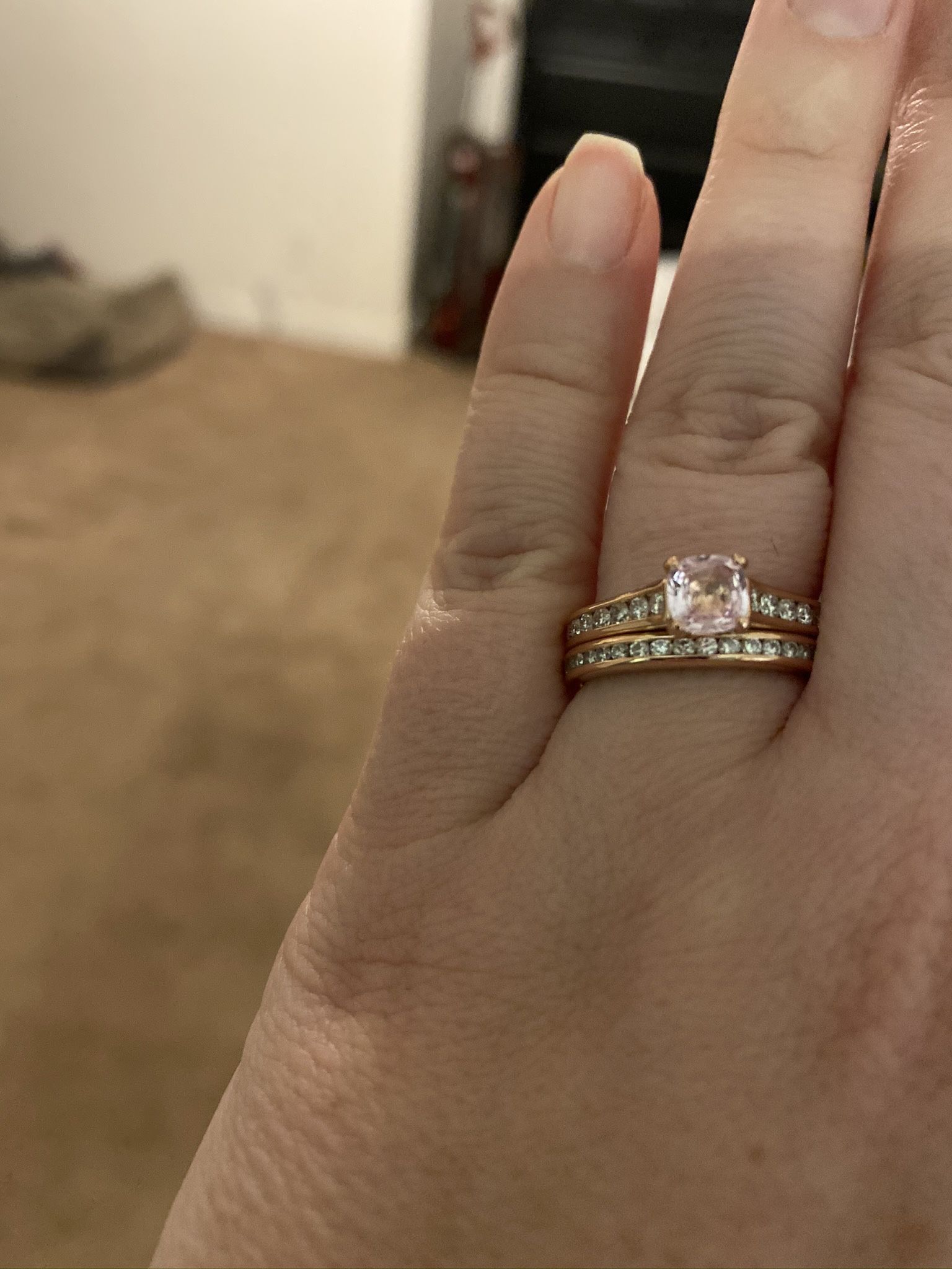 Pink Sapphire Centerstone Wedding Set