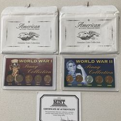 Original Genuine U.S. Mint WW1 & WW2 Penny Collection Set
