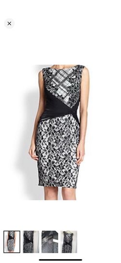 Tadashi black and white plaid lace chiffon cocktail dress size 8