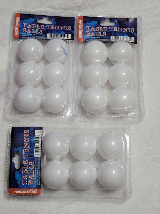 Sport Design Table Tennis Balls (6-Pack Each) Lot Of 3 Total 18 Balls