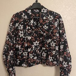 Rag & Bone Jessie Black Floral Printed Linen Shirt Jacket Size M