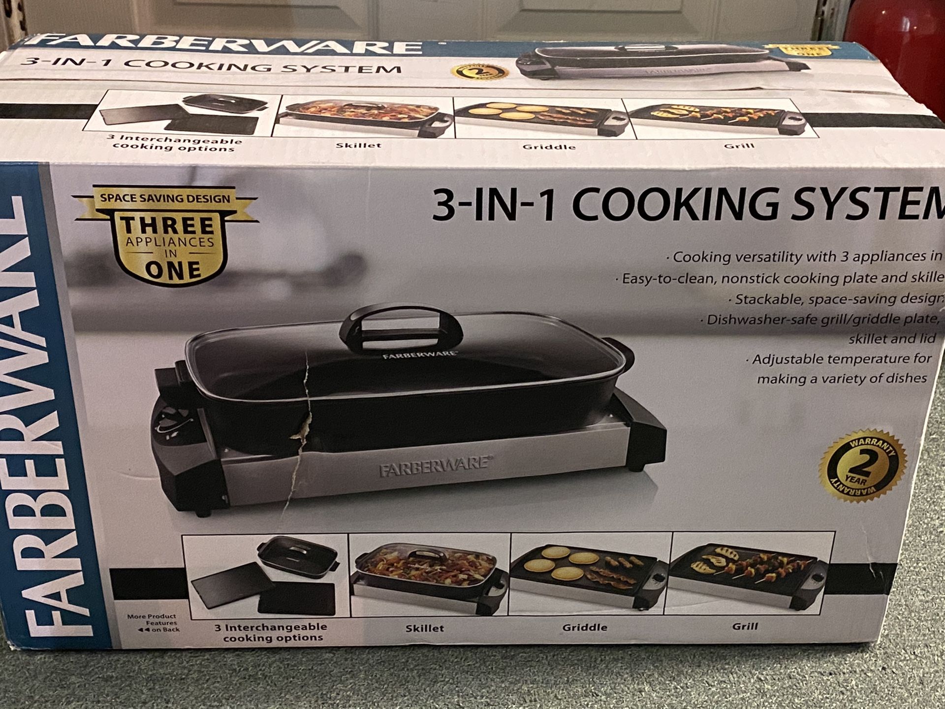 FARBERWARE 3-IN-1 Cooking System Skillet Griddle Grill NEW