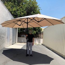 (Brand New) $95 Beige Large 15 FT Double Sided Umbrella Outdoor Patio Garden Yard (Weight base not included)