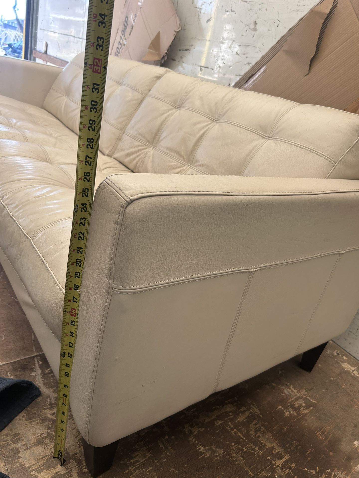 White Cream Leather Sofa Couch
