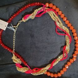 Kate Spade Multi strand beads Necklace orange red and gold 
