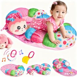 3-in-1 Tummy Time Pillow for Baby 0-12Months, Detachable Caterpillar Tummy Time Playmat for Newborns