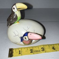 Mexico Ceramic Hatching Egg Sculpture Double Toucan