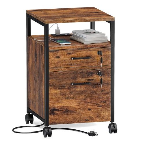 Rustic Rolling Cabinet – Secure & Powered!