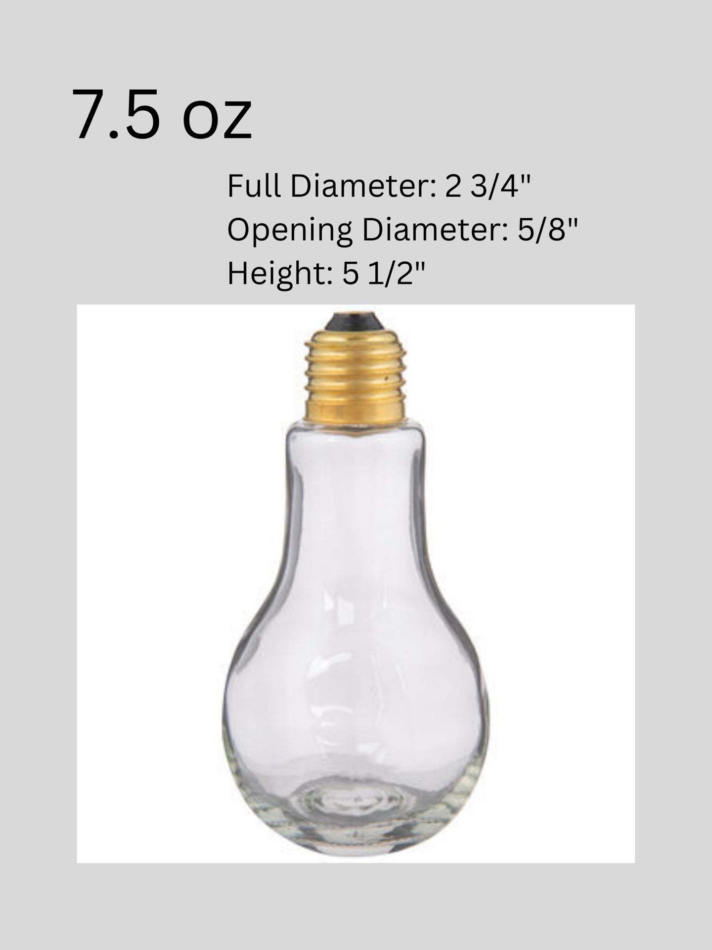 Set of 6, NEW Light Bulb Glass Jar with Gold Lid- 7.5oz