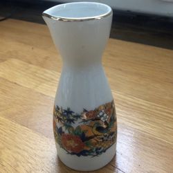 Vintage Sake Bottle Vase Bar Drinks Liquor   Container  Birds And Flowers Japan 5 1/4”