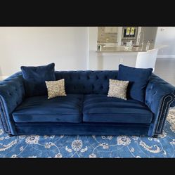 Blue Suede Sofa Set 