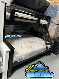 Twin full black bunk bed with mattresses colchones nuevos