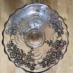 Vintage Cambridge Caprice Handled Bowl Sterling Silver Overlay Flowe/Leaf Design