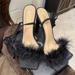 Ego Faux Fur Feather Lace Up Squared Toe Heels SIZE 8