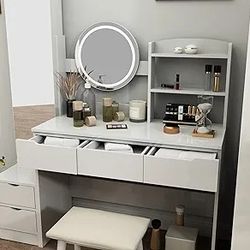 Makeup Vanity Dresser New In Box Long Mirror And Led Mirror Included 