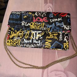 Black and multi-coloured graffiti print crossbody bag #streetwear