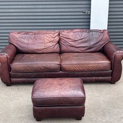 Leather Sofa and Ottoman