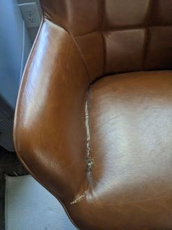 Title: Brown Faux Leather Wingback Accent Chair — Mid-Century Style