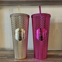 Starbucks 24oz Studded Gold and Sangria Tumbler Set