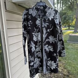 CYNTHIA ROWLEY Floral Clasp Long Sleeve Open Front Sweater Jacket XS