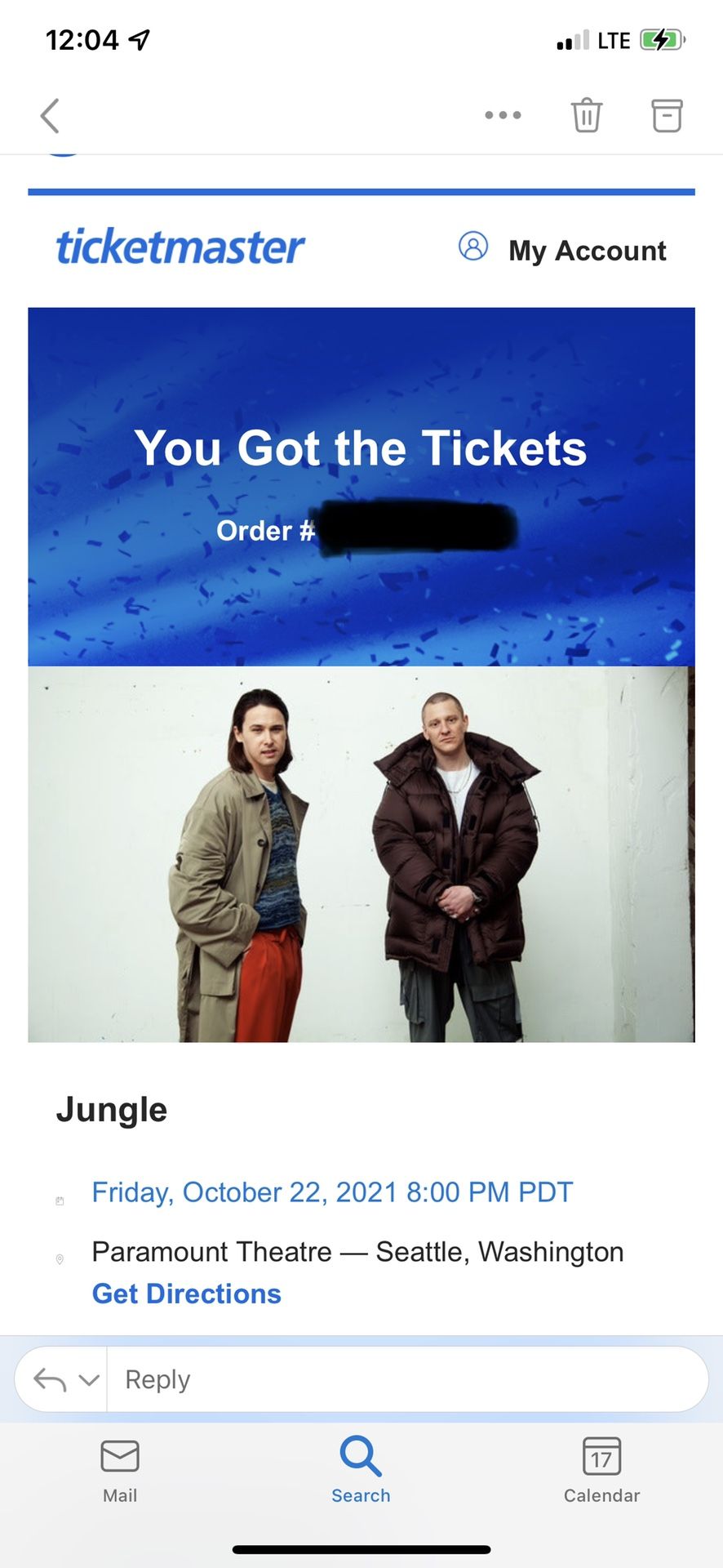 2 Tickets To Jungle At The Paramount 10/22