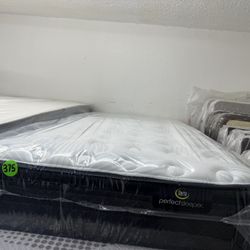 TWIN SIZE SERTA PERFECT SLEEPER EUROTOP MATTRESS & BOX SPRING BED SET