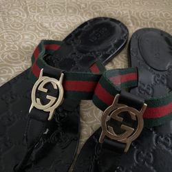 Gucci GG Leather Thong Web Sandals