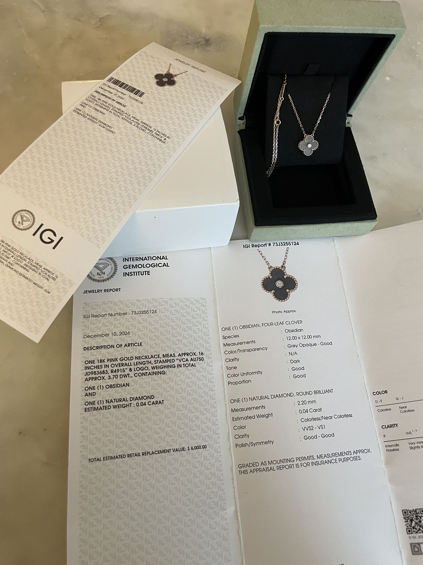 Van Cleef & Arpels Vintage Alhambra 2023 Holiday Necklace – Obsidian & Diamond, 18K Rose Gold