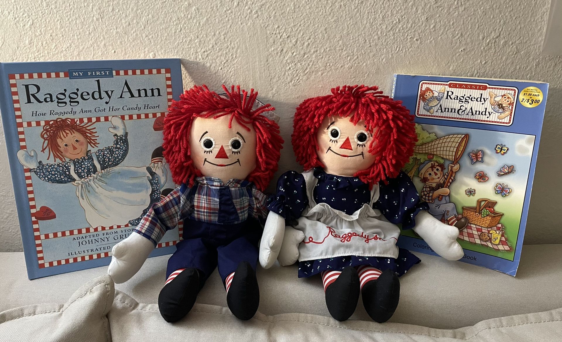 Adorable Raggedy Ann & Andy Doll-1st Edition Book and Coloring Book Bundle 