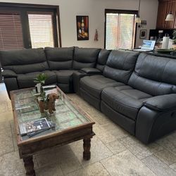 Grey Leather Sectional 2 Electrical Recliners