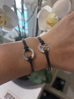 Cancer Awareness Bracelet, Leather and Silver