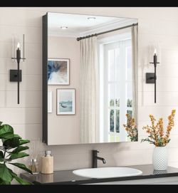 New Umeiga 24x32 Medicine Cabinet Mirror with Storage, Pre-Assembled Medicine Cabinets for Bathroom, Recessed or Surface Mount Large Black Mirrored Me