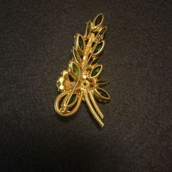 Juliana DeLizza & Elster Large Green Leaf in Gold Pin Brooch