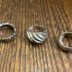 Sterling Silver Lot of Three Sterling Silver Rings Size 6 1/2 and 7. 