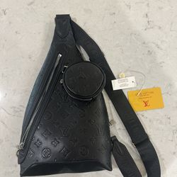 Black Embossed Sling Chest Bag with Front Coin Pouch