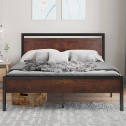 King Size Platform Bed Frame (Cherry Wood & Metal)