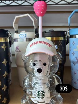Starbucks Bear Shape Glass Cup with Straw