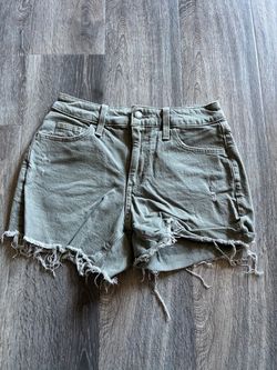 Olive Green Frayed Denim Cutoff Shorts