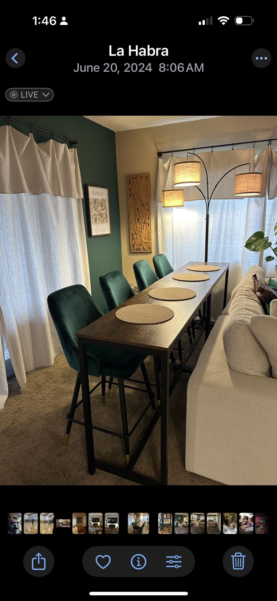2 Green Velvet Stools 