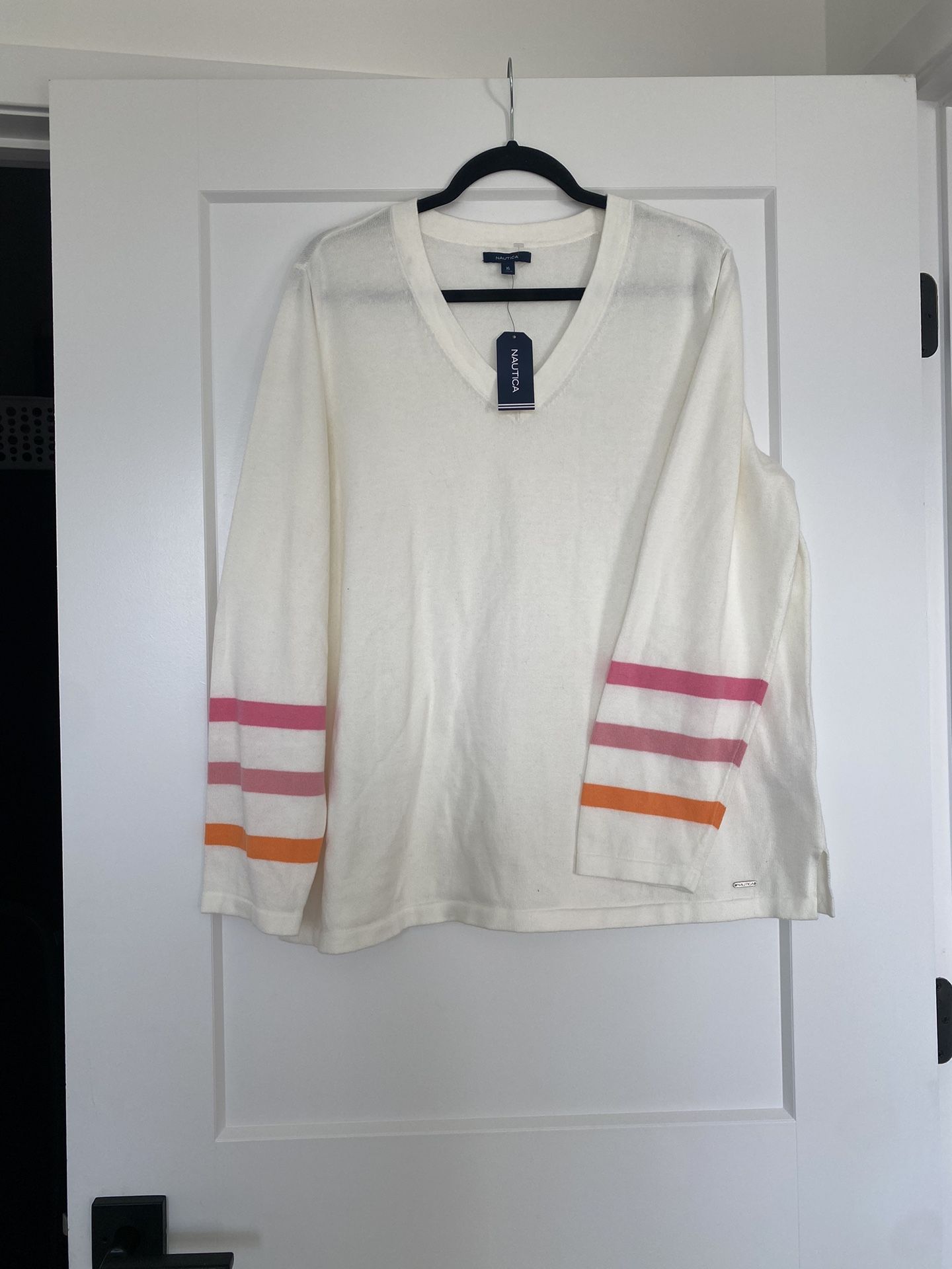 Nautica Marshmallo Lightweight Striped Cuff Sweater Women’s XL NWT