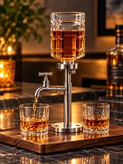 Premium Silver Whiskey Dispenser with Clear Glass Reservoir