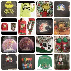 Several Christmas items hoodie crocs Disney grinch loungefly msg me desired item